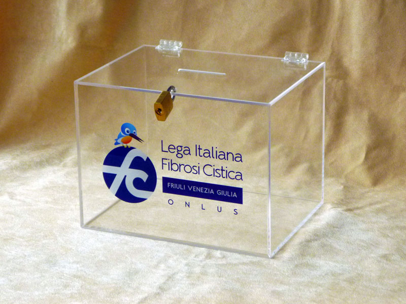 contenitore salvadanaio in plexiglass